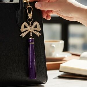 Brahmin Purple Bow Bag Charm Genuine Leather Tassel NWT